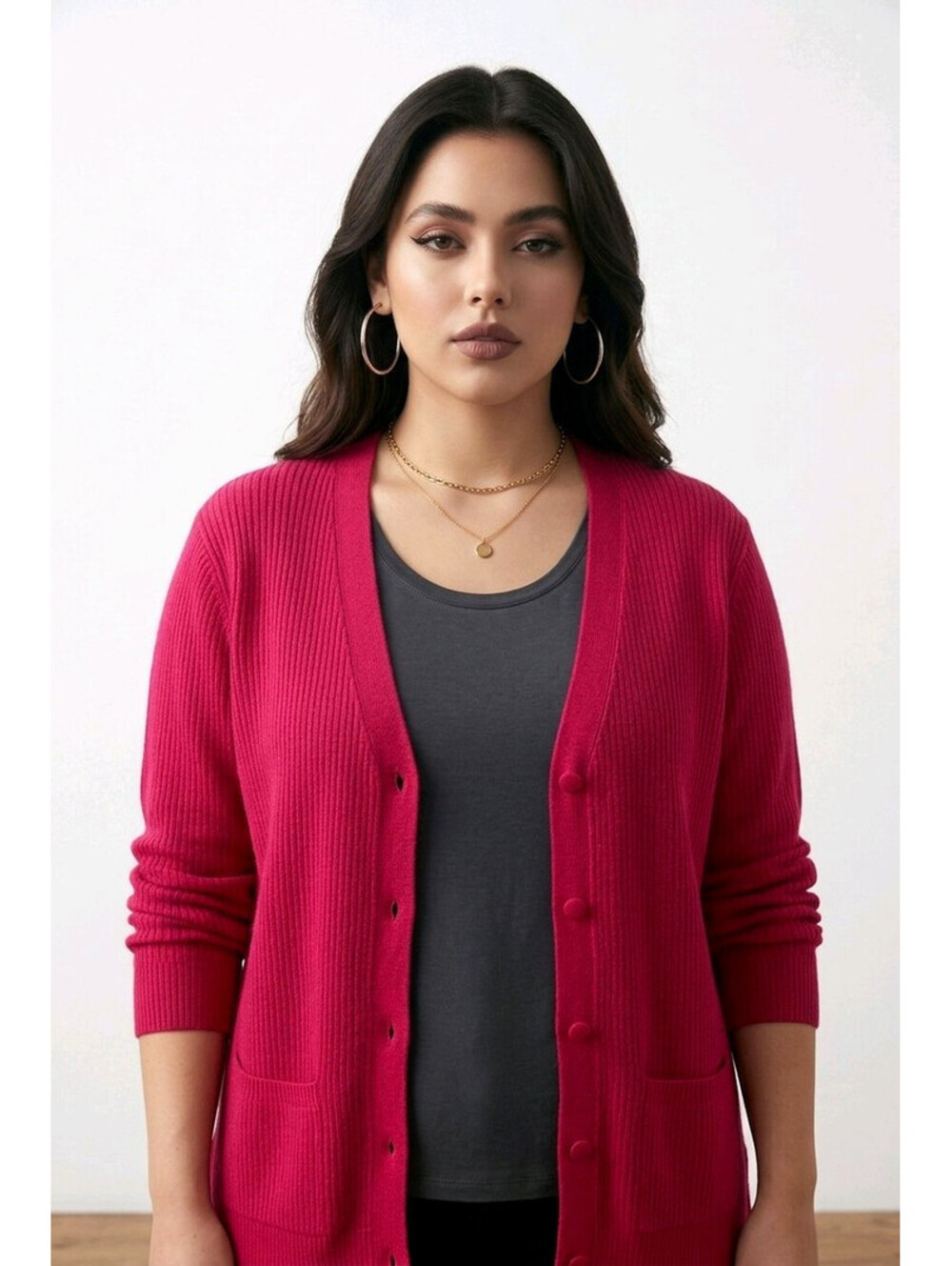 Liz Baker Ribbed V-Neck Cardigan with Pockets sz Large